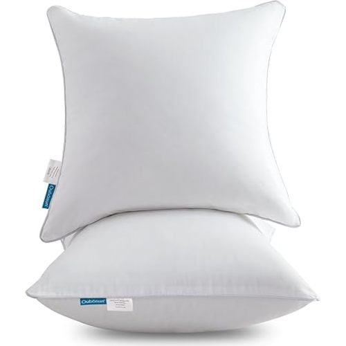 Oubonun 18"x18" Pillow Inserts (Set of 2) - Throw Pillow Inserts with 100% Cotton Cover - 18 Inch Square Interior Sofa Pillow Inserts - Decorative Pillow Insert Pair - White Couch Pillow
