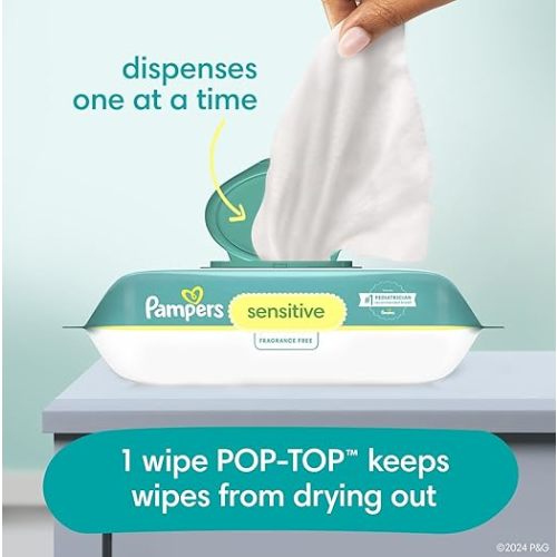 Pampers Sensitive Baby Wipes, Water Based, Hypoallergenic and Unscented, 8 Flip-Top Packs, 4 Refill Packs (1008 Wipes Total) (Packaging May Vary) - 84 Count (Pack of 12)