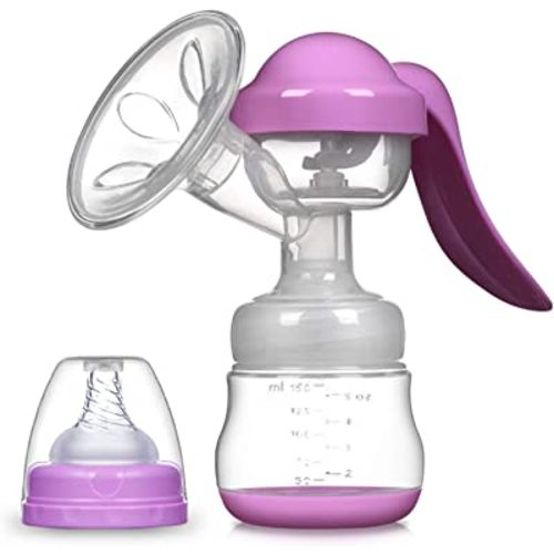 Elfzone Manual Breast Pump, Adjustable Suction Silicone Hand Pump Breastfeeding, Small Portable Manual Breast Milk Catcher Baby Feeding Pumps & Accessories, Purple, Mothers Day Gifts