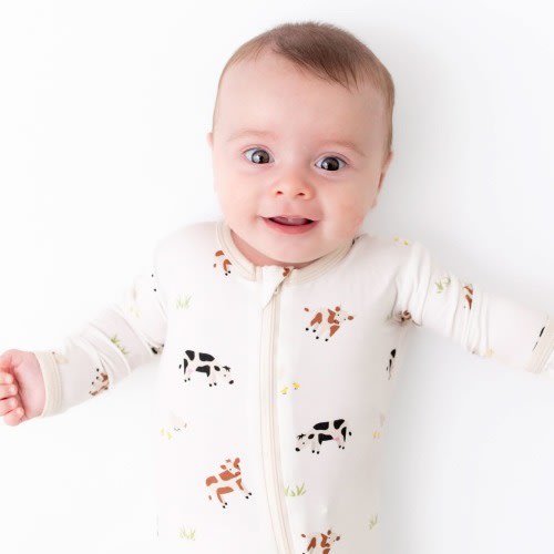 Cow Zipper Baby Footie Pajama | 6-9M