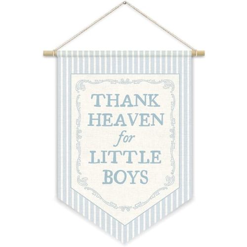 Toddler Boy Room Thank Heaven for Little Boys Banner Flags, Boy Nursery Decor, Newborn Gifts, Blue Baby Shower Decorations Gift for Toddler Little Boys Room Playroom 15x11inch