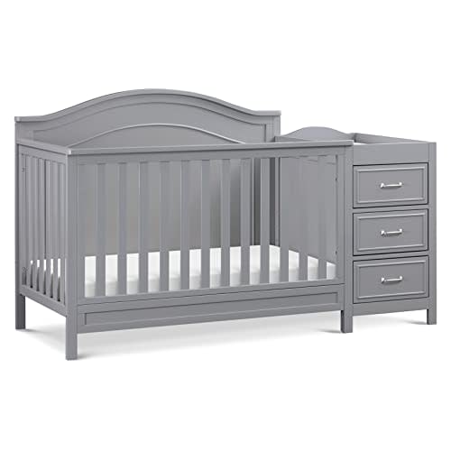 DaVinci Charlie 4-in-1 Convertible Baby Crib w/Changing Table - Wooden Toddler Bed, Daybed & Twin Bed Conversion - GREENGUARD Gold Certified Crib w/Storage, 4 Adjustable Mattress Heights, Grey