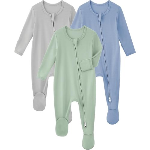Yoofoss Rayon Made From Bamboo Baby Pajamas 3pcs Newborn Sleepers For Boy Girl Clothes, 0-3 3-6 6-9 Months Footed Pjs