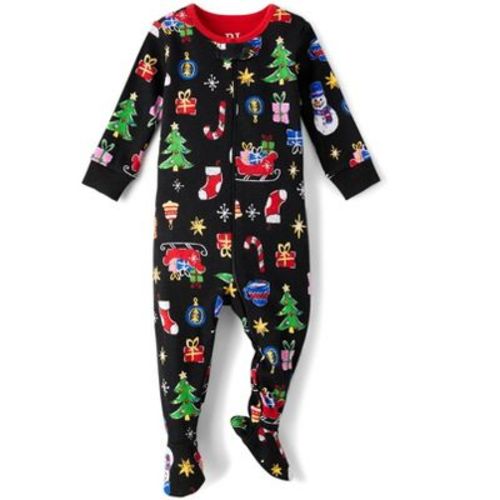 The Children's Place Baby Matching Family Long Sleeve Holiday Snug Fit Cotton Footed One Piece Pajamas Black 0-3 M