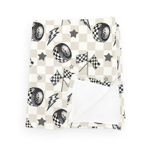 Wicbfdfv Cute Race Car Flag Black and White Plaid Baby Boy Girl Blankets Tire Stars Checkered Vehicles Flannel Fluffy Blanket for Baby Newborn Infant Toddler Nursery Crib Bedding Race 30x40inch