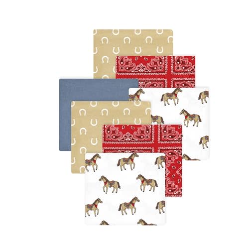 Little Treasure Hudson Baby Cotton Poly Flannel Receiving Blankets Multipack, Red Cowboy, 30x30 inches