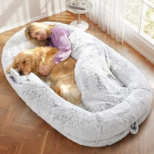Human Dog Bed for Adults, 43 x 10 x 75 Long Human Size Dog Bed, Removable Cover, Orthopedic Design, Light Grey