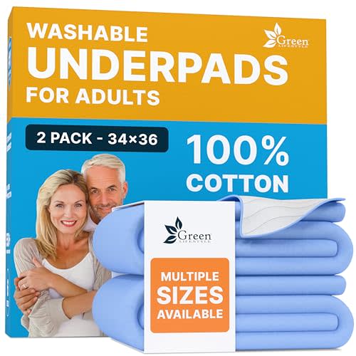 GREEN LIFESTYLE 100% Cotton Washable Underpads - Large Bed Pads for use as Incontinence Bed Pads, Reusable Pet Pads, Great for Dogs, Cats, Bunny, Seniors Bed Pad (Pack of 2 - 34x36)