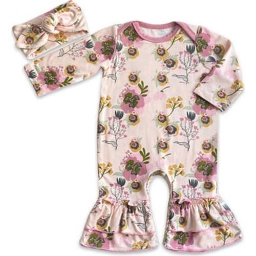 Ruffle Romper & Head Wrap Set, 6-9M