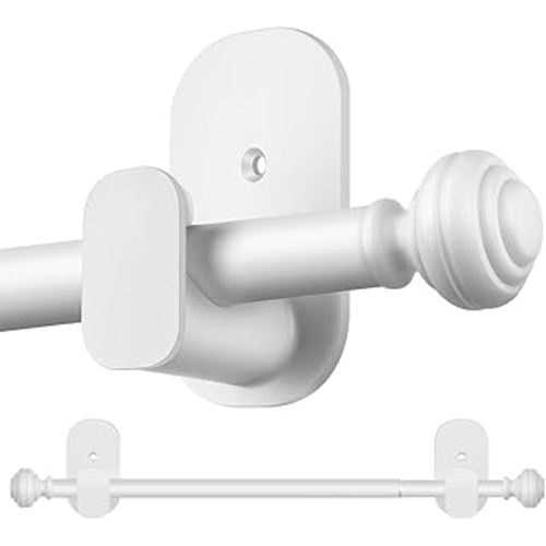 KAMANINA Curtain Rods No Drilling for Windows 32 to 86 Inches, 5/8 Inch No Drill Renter Friendly Curain Rod without Drilling with 3M Adhesive Brackets, White