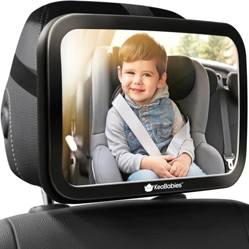 KeaBabies Baby Car Seat Mirror, Wide View, Shatterproof (Sleek Black)