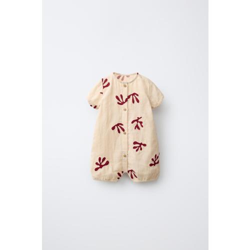 EMBROIDERED TEXTURED ROMPER - Ecru | ZARA United States