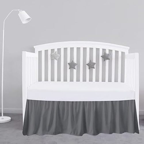 Dark Grey Crib Bed Skirt 28" x 52" with 14" Drop - Dust Ruffle Crib Skirt with Split Corners - Soft Nursery Standard Crib Toddler Bedding Skirt for Baby Boys or Girls