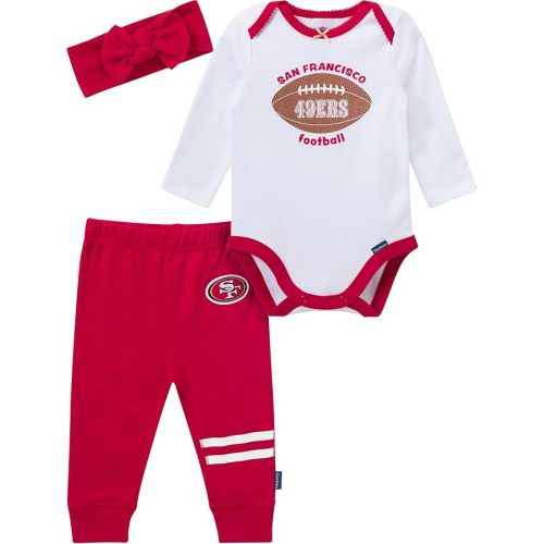 Gerber NFL Baby Girls 3 Piece Onesie Bodysuit, Pants & Headband Set