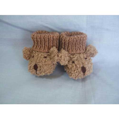Hand Knit Teddy Bear Baby Booties: Beige Furry Newborn Gift