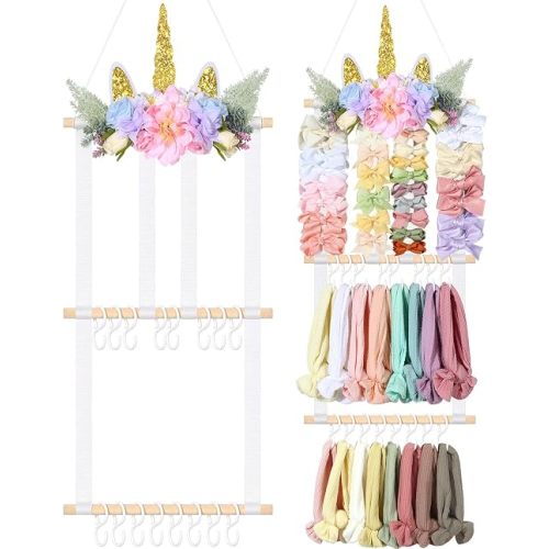 Headband Holder Bows Organizer for Girls, Unicorn Baby Bow Holder Hair Accessories Organizer Storage Wall Hanging for Toddler Room Nursery Decor