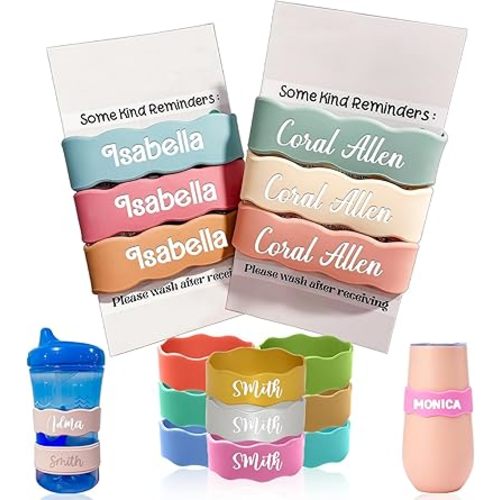 3 Piece Personalized Water Bottle Labels, Customized Silicone Baby Bottle & Sippy Cup Bands, Non-Slip Elastic Reusable, Personalized Gift for Boys, Girls, Christmas, Summer Camps, Baby Shower Gifts