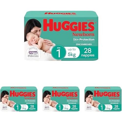 Huggies Newborn Nappies Size 1 (up to 5kg) 28 Count (Pack of 4)