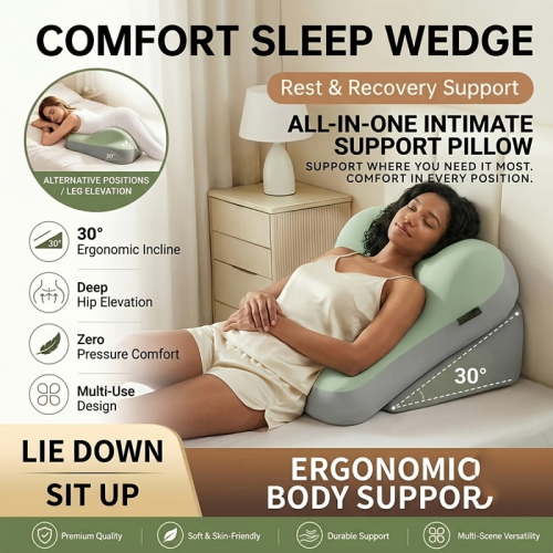 Adjustable Bed Wedge Pillow with Large Cotton Backrest & C-Shaped Headboard Cushion, Removable Washable Cover, Ideal for Bed Sitting, Leg & Back Support, Perfect for Reading, Gaming & Phone Use