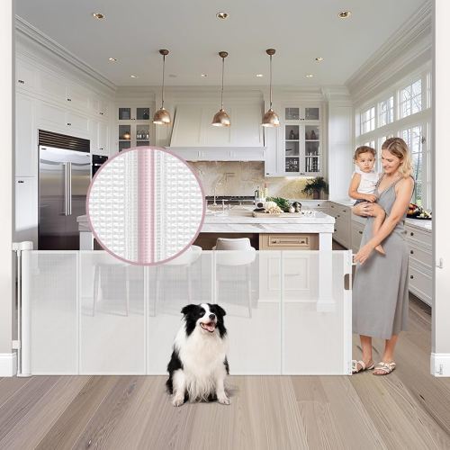 Reinforced 72" Wide Retractable Baby Gate with Rods Prevent Sagging, Retractable Dog Gate Mesh Baby Gate for Doorway, Large Baby Gate Retractable Gates for Dogs, Extra Wide Dog Gates for Stair, White