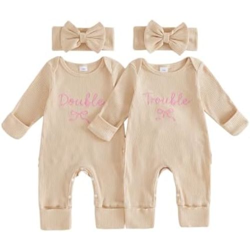 Newborn Baby Boy Girl Twins Matching Outfits Knit Romper Jumpsuit
