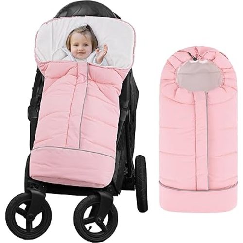 Yoofoss Stroller Cover for Winter, Toddler Stroller Footmuff Universal for Most Stroller, Water Resistant Warm Coral Baby Stroller Bunting Sleeping Bag (Pink)