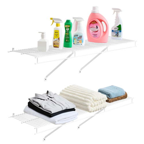 VEVOR Wire Shelf Kit, 4 ft, Set of 2, Wall Mounted Wire Shelves, Heavy-Duty Carbon Steel Hanging Shelf, Floating Wall Storage Shelves with Dip Coating, for Closet, Bedroom, Living Room, Office,Pantry