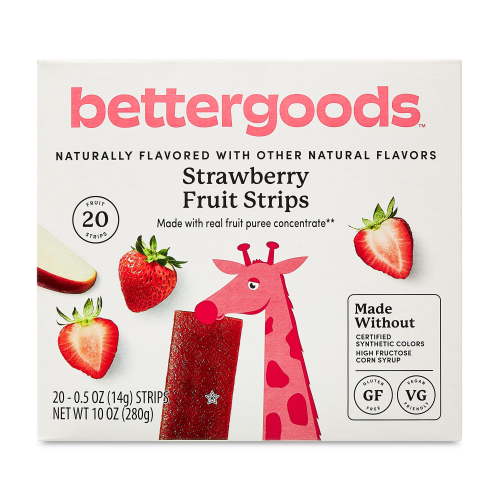 bettergoods Strawberry Fruit Strips 10 oz 20 count made with real fruit puree and juice concentrates