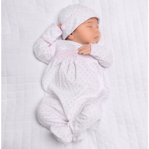 Magnolia Baby Girl Gingham Dots Smocked Footie in Pink