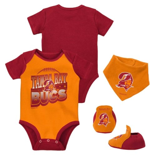 Newborn & Infant Tampa Bay Buccaneers Mitchell & Ness Orange/Red Throwback Big Score Bodysuit, Bib & Bootie Set