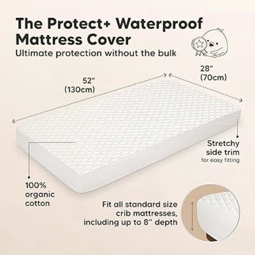 2-Pack Waterproof Crib Mattress Protector Cover Fitted - Quiet Baby Crib Mattress Pad Sheets, 52" x 28" Soft Quilted Cotton Baby Sheet, Machine Washable, Easy Fit, Durable (Soft White/Mavy)
