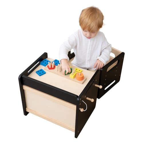 Montessori Weaning Table and Chair Set - Adjustable Design for Toddlers, Ideal for Mealtime, Learning, and Play, Black