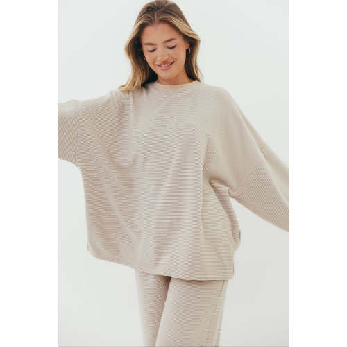Naomi Striped Oversized Fleece Top in Cream/Grey *Worth Exclusive Print*
