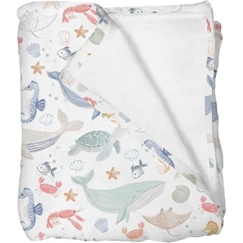Boho Ocean Animals Baby Blankets for Girls Boys Sea Horse Whale Turtle Crab Fish Infant Newborn Toddler Nursery Crib Swaddle Receiving Blanket Marine Coastal Bed Blanket Daycare Playmat 30x40inch