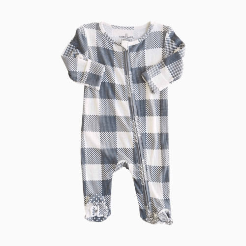 Caden Lane Bamboo Waffle Zipper Footie - Big Check Denim, Newborn