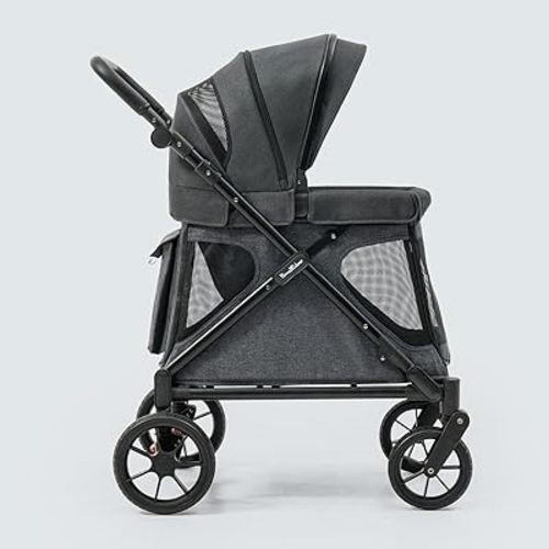 Familidoo Q1 2.0 Multi-Use Kids Wagon Stroller – Foldable, Lightweight & All-Terrain for Kids & Pets – Magnetic Safety Harness, Rain Cover & Compact Travel Design – Up to 132 lbs (Charcoal Gray)