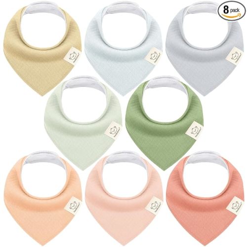 KeaBabies 8-Pack Organic Baby Bandana Bibs for Drooling and Teething - Super Absorbent Triangle Baby Drool Bibs for Girls, Boys, 100% Cotton Extra Soft for Newborn, Infant 0-36 Months (Dew/Quin)
