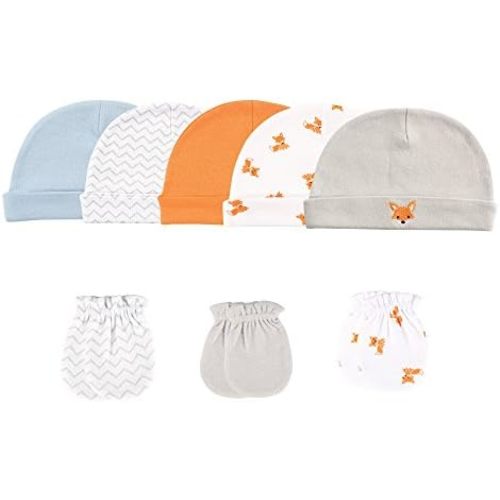 Luvable Friends Baby Girls' Cotton Caps and Scratch Mittens