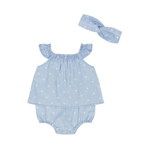 Baby Girls' Monogram Print Denim Sunsuit and Headband