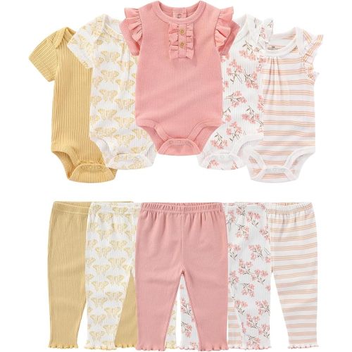 Baby Girl Bodysuit and Pant Set Cotton Ribbed Mix Summer Infant Girls Clothes Outfits 9-12 M