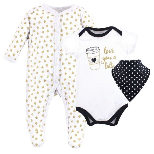 Hudson Baby Infant Girl Cotton Sleep and Play, Bodysuit and Bandana Bib Set, Latte, 3-6 Months