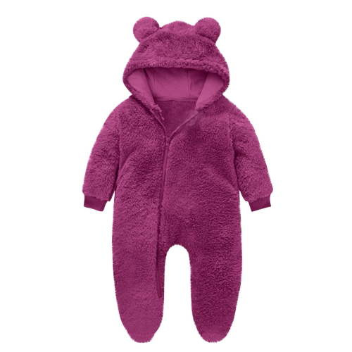 Fengactive Baby Unisex Fleece Hooded Romper with Bear Ears Full Zip Footed Jumpsuit Winter Warm One Piece Outfit