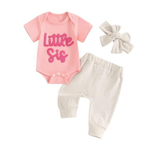 Rarjuiey Newborn Baby Girl Outfits Little Sister Coming Home Outfit Lil Sis Romper Tops Pants Headband 3Pcs Summer Clothes