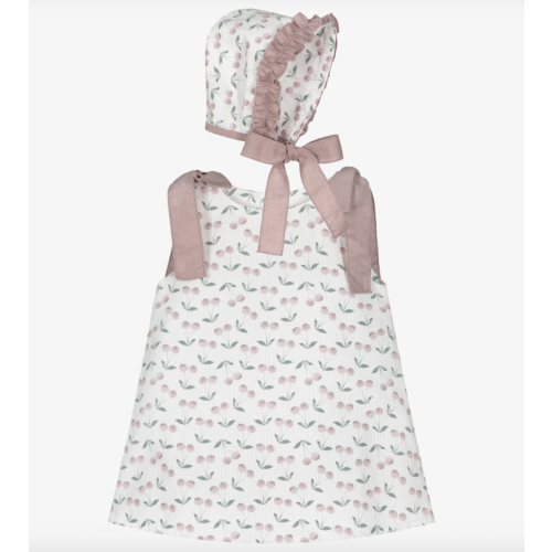 Mebi - Girls White & Pink Seersucker Dress Set with Cherry Print | Childrensalon