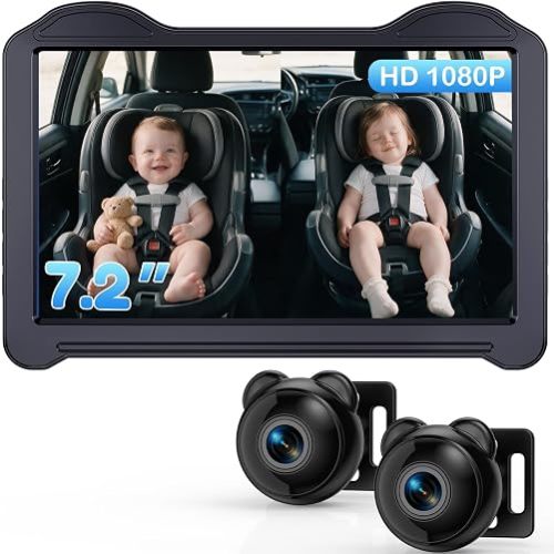 1080P Dual Baby Car Camera for 2 Kids: 7.2'' Split Screen Monitor for Twins