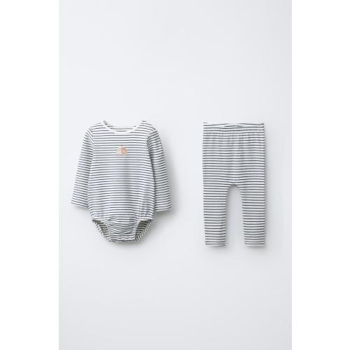 DOG PRINT STRIPED BODYSUIT AND LEGGINGS SET - Blue | ZARA United States