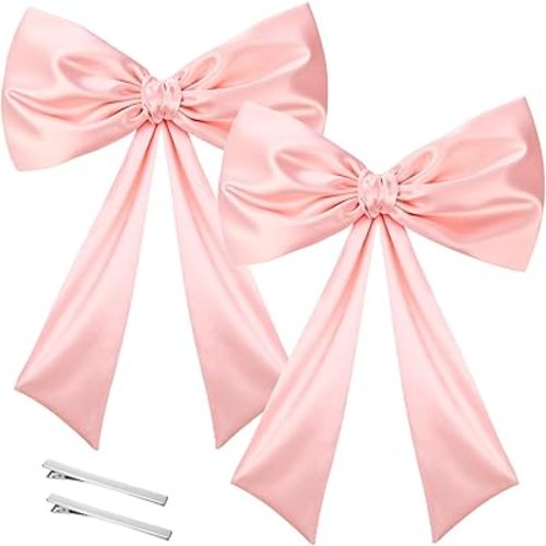2 Pack Big Pink Bow Decorations Satin Ribbon Twist Tie Bow Large Wall Bow Birthday Party Decor for Coquette Bachelorette Decorations Baby Shower Bridal Party Supplies Pink