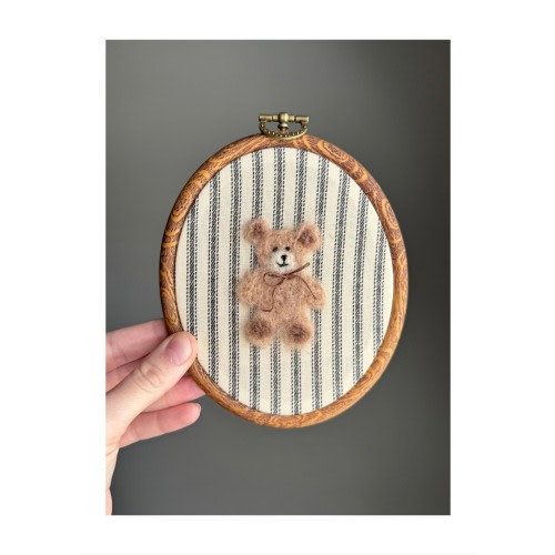 Hand Felted Teddy Bear Nursery Wall Art, Needle Felt Teddy, Bear Embroidered Nursery Decor, Vintage Nursery Decor, Custom Felted Bear Art
