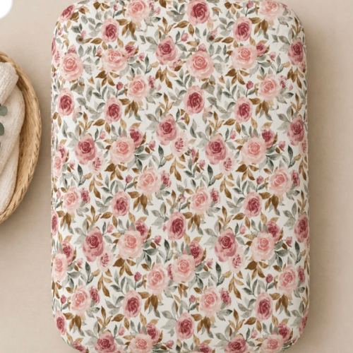 Dusty Pink Floral Bamboo Changing Pad Cover