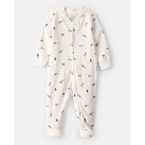 Baby Boy Construction Print Cotton Long-Sleeve Snug Fit Sleep & Play Pajamas - White | Carter's